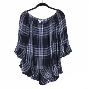 Beach Lunch Lounge Black Plaid Off Shoulder Top M